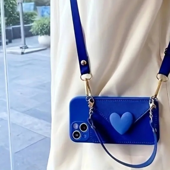 NEW Apple IPhone 15 Pro Max crossbody 3D love heart faux leather  Phone case - Picture 1 of 6